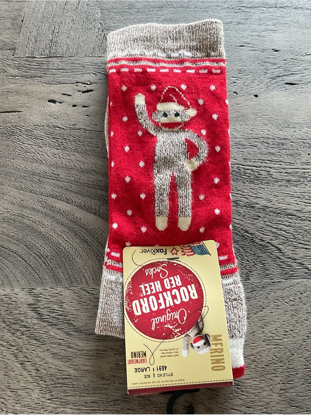 NWT Fox River Sock Monkey Red Heel Lifhtweight Merino Large Men or Women Socks